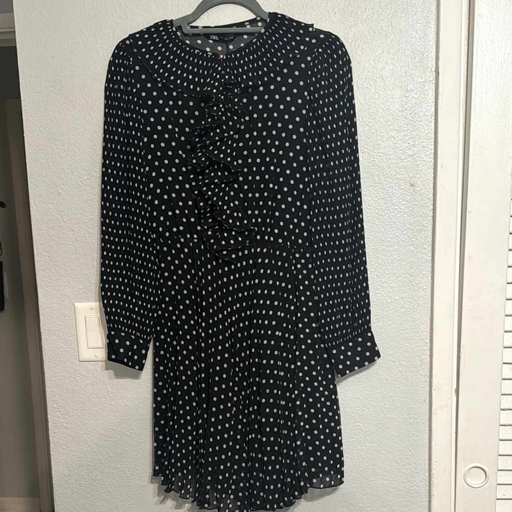 Zara Polka Dot Black Dress Size S